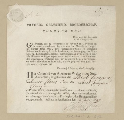 Oath of the Citizen of Jacob Campen jr.