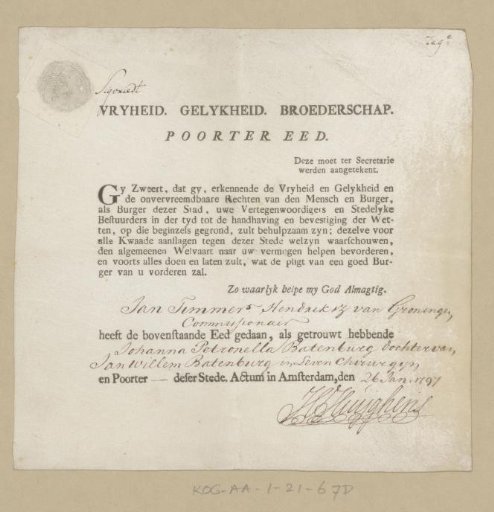 Oath of the Citizen of Jan Hendriksz Timmer