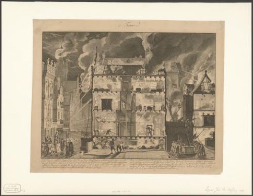 Old fire engines and new hose fire engines in practice, 1690