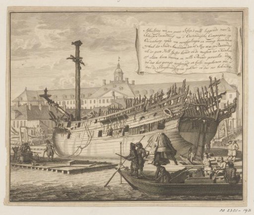 Partially burnt ship on the VOC shipyard at Oostenburg, 1690