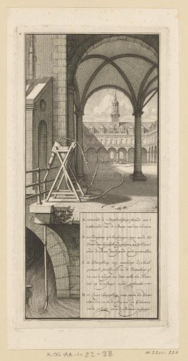 Demonstration of the hose fire engines on the inner courtyard of the Exchange in Amsterdam, ca. 1670-1680