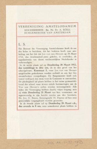 Announcement of activities in connection with the two-hundredth anniversary of the death of Jan van der Heyden