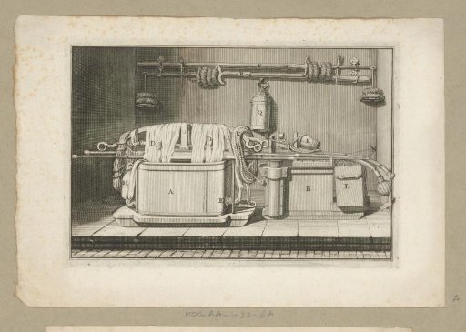 Hose reel fire engine and pump stored in a fire engine house