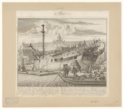Partially burnt ship on the VOC shipyard on Oostenburg, 1690
