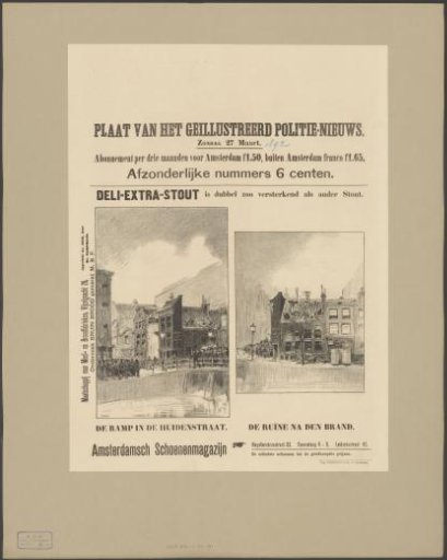 Two views of buildings on the corner of the Huidenstraat and the Keizersgracht after an explosion