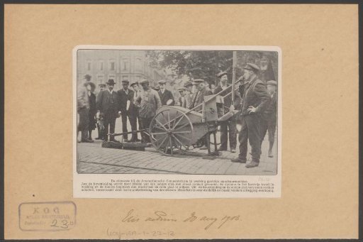 Threshing machine with operator and spectators
