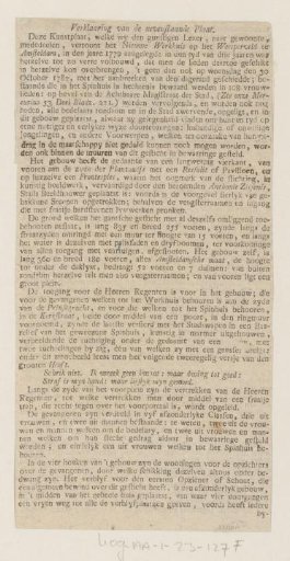 Explanatory text accompanying a view of the Nieuwe Werkhuis at Amsterdam