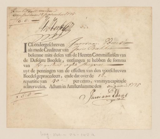 Act of received credit in the name of Jurriaan Edens