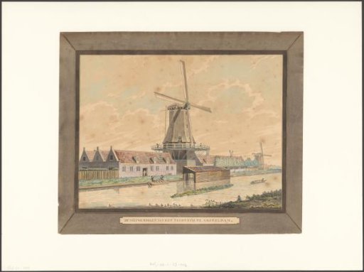 View of mill De Nieuwe Rasphuismolen near the penitentiary on the Kostverlorenvaart