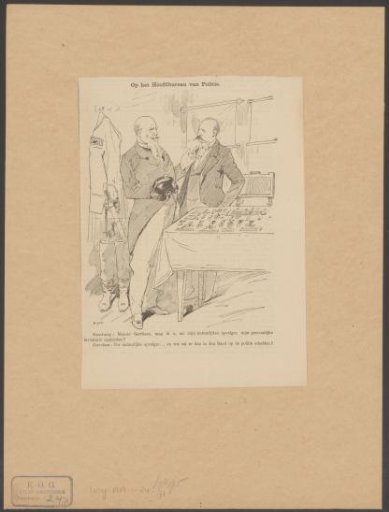 Pieter Willem Steenkamp and Carel Victor Gerritsen in conversation at a table with decorations