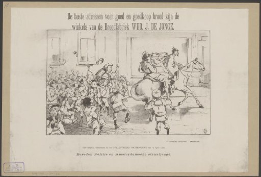 Street urchins shouting behind two mounted police officers