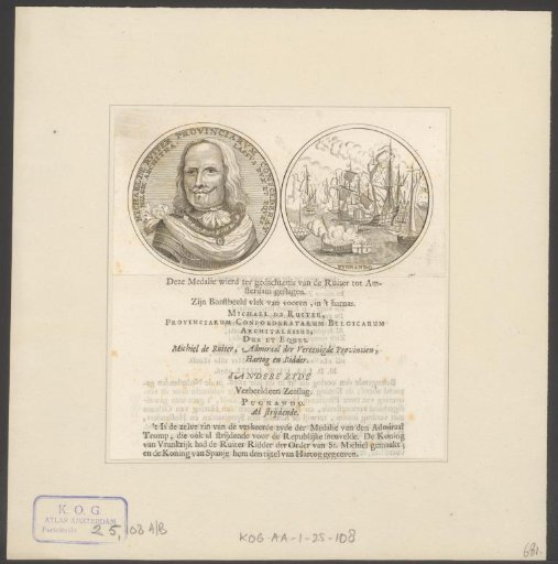 Front and back of a medal with the portrait of Michiel Adriaenszoon de Ruyter and a naval battle