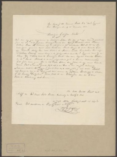 Facsimile of a letter from Jan van Speyk to his niece Mrs. De Dieu van Tongeren