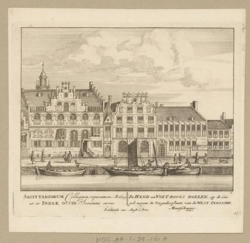 View of the Handboogdoelen, the City Magazine (Bushuis), and the Voetboogdoelen in Amsterdam