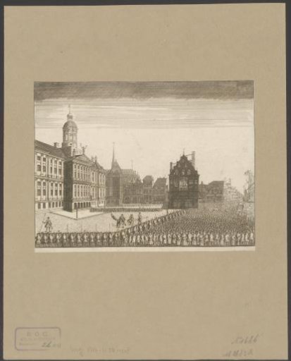 Civic guards parading on the Dam in Amsterdam