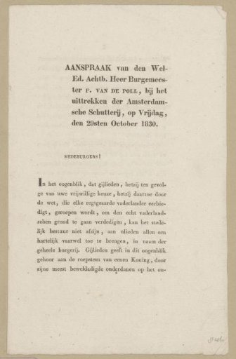 Speech by the Amsterdam mayor Frederik van de Poll