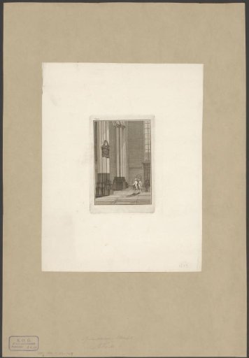 Three men viewing the monument to Joost van den Vondel in the New Church in Amsterdam