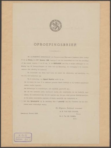 Summons and ballot for the election of voters in the General Church Council of Amsterdam