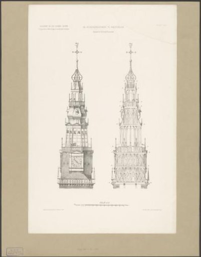 Uprising and Cross-Section of the Oude Kerk Tower in Amsterdam