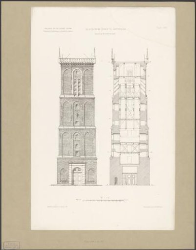 Elevation and cross-section of the Old Church Tower in Amsterdam