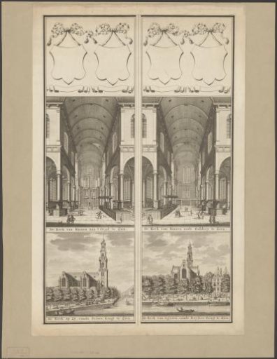 Two views of the interior and exterior of the Westerkerk in Amsterdam