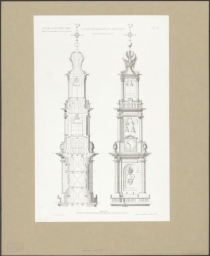 Elevation and cross-section of the Westertoren in Amsterdam