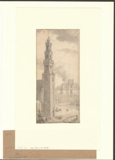 View of the Westertoren with a fire in the distance