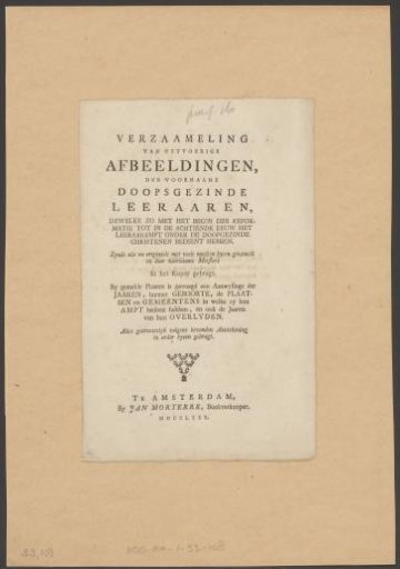 Title Page and Table of Contents for a Series of Portraits of Mennonite Teachers