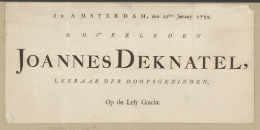 Obituary of Joannes Deknatel