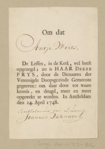Prize of Antje Writs for Correctly Reciting Her Lessons