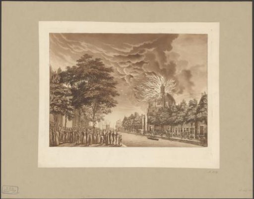 Beginning of the fire in the Nieuwe Lutherse Kerk in Amsterdam, 1822