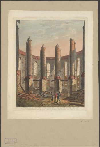 View of the burnt Nieuwe Lutherse Kerk on the Singel in Amsterdam, 1822
