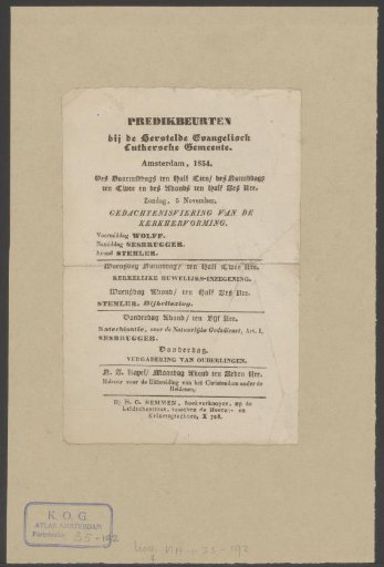 Overview of preaching duties of the Reformed Evangelical Lutheran Church, from November 5, 1854