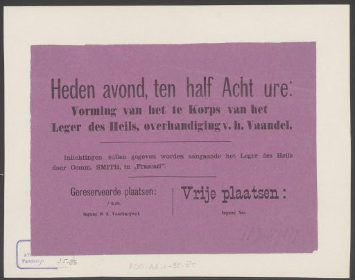 Invitation to the formation of the first corps of the Salvation Army in Amsterdam