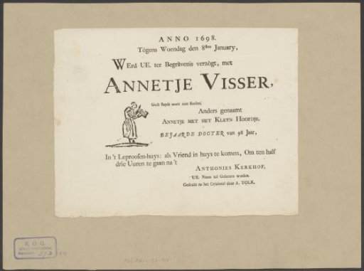 Funeral Notice of Annetje Visser