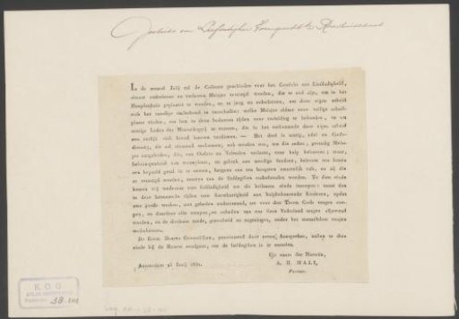 Announcement of a collection for the Gesticht voor Liefdadigheid in Amsterdam
