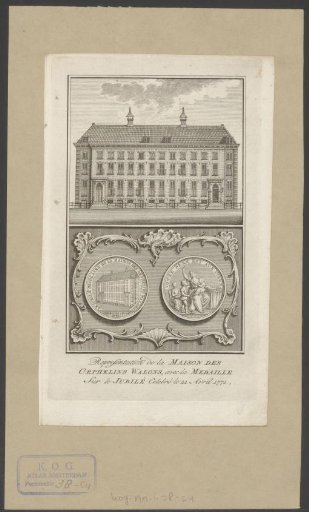 View of the Walenweeshuis on the Vijzelgracht in Amsterdam and medal for the first centenary