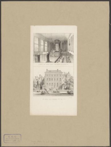 Interior of the synagogue of the Dutch-Israelite Old Men's and Women's Home and view of the Dutch-Israelite Hospital in Amsterdam