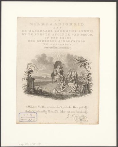 Allegory and chronogram on the first distribution of bread by the Roman Catholic Old People's Office in Amsterdam, 5 December 1787