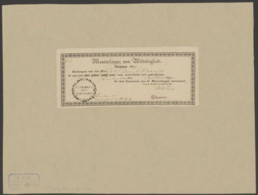 Proof of payment by Johannes Bernardus Broens to the Maatschappij van Weldadigheid