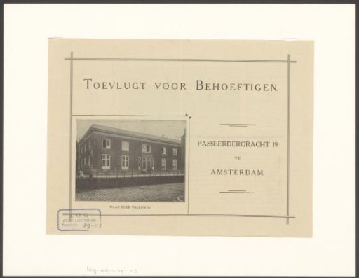 Appeal for donations for the refuge Toevlucht voor Behoeftigen in Amsterdam