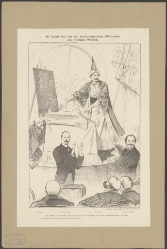 Satirical print on Willem Treub, alderman of Public Works, and the design for a new exchange building