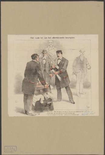 Two messengers stuffing many plans for a new exchange into a large cauldron