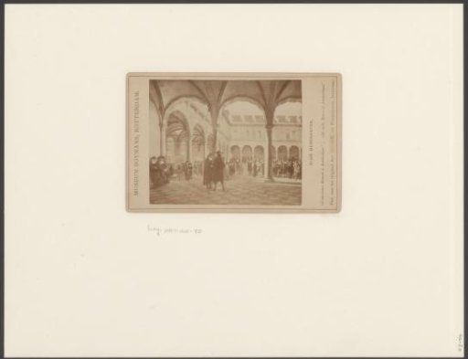 Photographic reproduction of a painting of the courtyard of the Beurs of Hendrik de Keyser in Amsterdam by Job Adriaensz Berckheyde