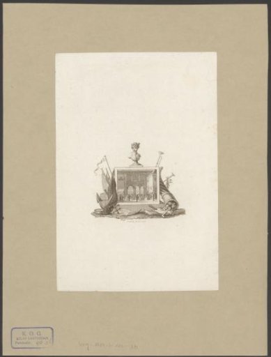 View of the front of the Beurs of Hendrik de Keyser in Amsterdam in an allegorical frame