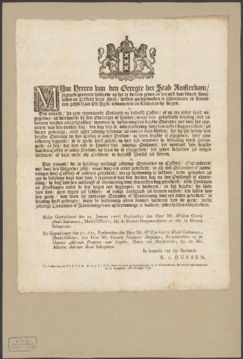 Decree of the Lords of the Justice of the City of Amsterdam Regarding the Requirement of Receipts