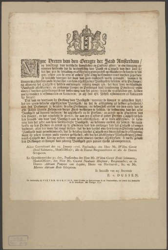 Decree of the Lords of the Justice of the City of Amsterdam Regarding the Requirement of Receipts