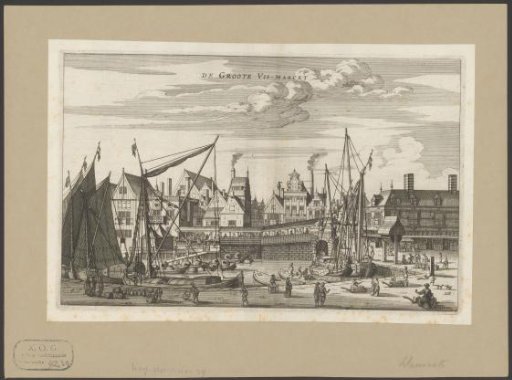 View of the fish market at the Damsluis on the Dam in Amsterdam
