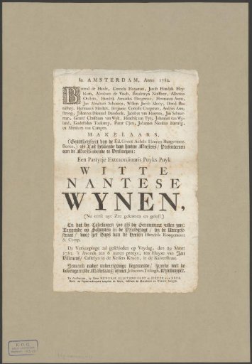 Announcement of the Public Sale of a Shipment of White Wine from Nantes