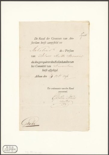 Appointment of Isaac Hutte Bouwer as Broker in Amsterdam